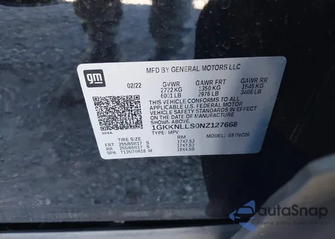 2022 GMC Acadia Awd At4 z USA, uszkodzony, nr VIN 1GKKNLLS0NZ127668